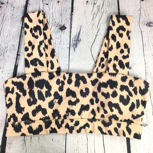 Allfenix Tan Animal Print Wide Strap Polyester Blend Sports Bra Women's Size L - Picture 5 of 14